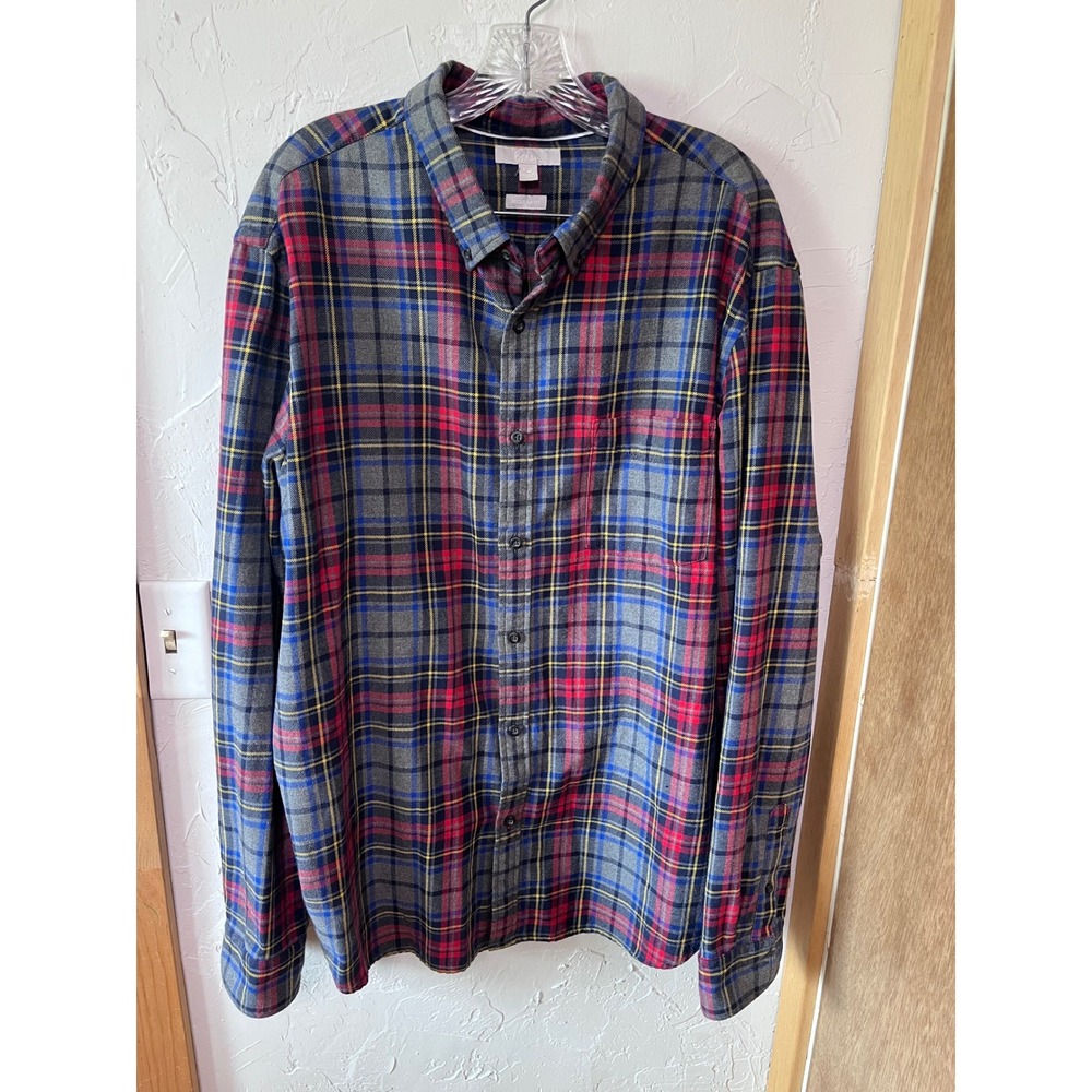 Boden Mens XXL Regular Fit Plaid Flannel Shirt Grey Red Blue Button Up